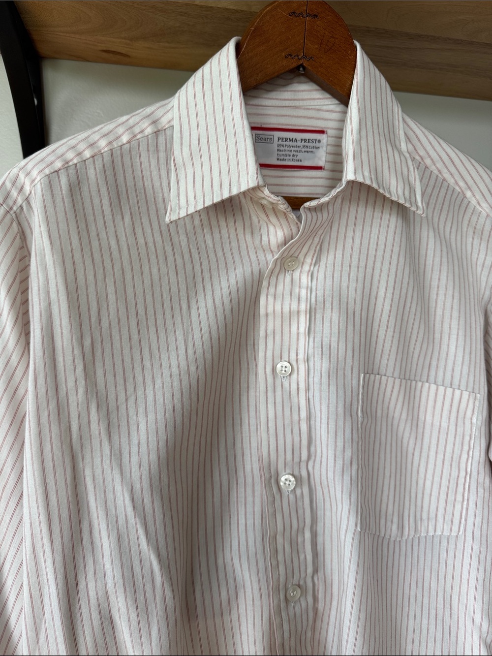 Vintage Sears Men's White Dress Shirt Red Pin Stripes Sz 14.5 x 32/33